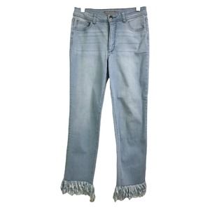 Women With Control By Renee Greenstein Women's Jeans Straight Leg Blue Fringe 4